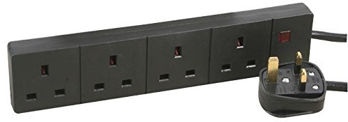 Ex-Pro 4 Gang Way 10m Metre 13A Mains Power Extension Socket Lead Cable Black