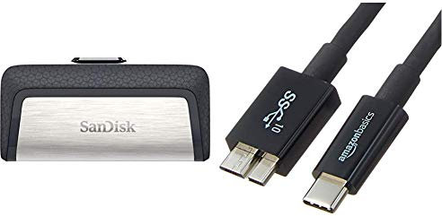 Sandisk SDDDC2-032G-G46 Clé USB 3.1 Type-C à Double Connectique Sandisk Ultra 32 go & Amazon Basics Câble USB Type-C vers Micro-B 3.1 2e génération - 0,9 m - Noir