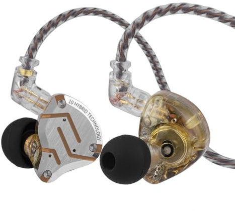 Linsoul KZ ZS10 Pro, 4BA+1DD 5 Driver in Ear Monitor, HiFi Wired Earbuds, Gaming Earbuds, Hybrid IEM Earphones with Stainless Steel Faceplate, Recessed 2 Pin Detachable Cable(With Mic, Yellow)