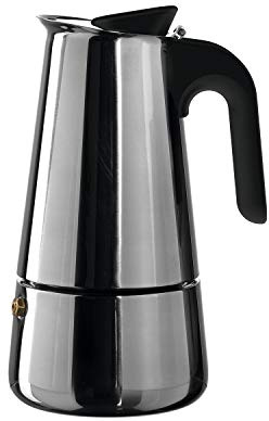 Leonardo Caffè per me Espressobereiter, Edelstahl Herd Espresso-Kaffeemaschine, Geeignet für alle Herdarten, 0,3l, Höhe 19 cm, silber, 018772