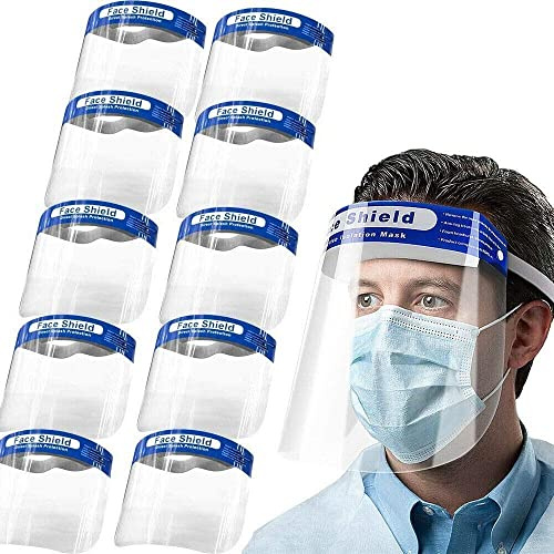 SB Components Lot de 10 visières de protection pour le visage, visière résistante, large, ajustable, transparente, anti-buée et anti-éclaboussures