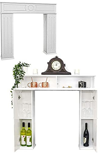 DuneDesign Geheimfach Kaminkonsole mit Stauraum - 107x100 Kaminumrandung Holz Deko Kaminrahmen mit Regal - Kaminattrappe Schrank - Umrandungen Konsole - Wohndekoration Wohnzimmer