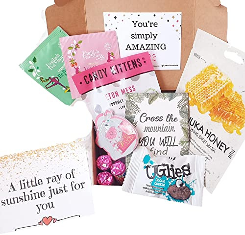 Little Box of Sunshine 10 Item Gift for Her, Hug in a Box - Care Package for Her - Tea, Face Mask & Nail File Pamper Box | Letterbox Gifts with Coffee, Notepad and Face Mask Gifts for Women (Pink)