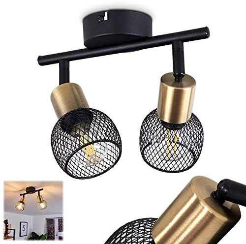 HOFSTEIN Deckenleuchte Cairns, verstellbare Deckenlampe aus Metall in Schwarz/Gold, moderne Leuchte im Retro/Vintage-Design, Lichteffekt durch Gitter-Optik, 2xE14, Wohnzimmer, Esszimmer, Schlafzimmer