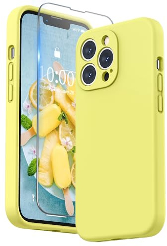 SURPHY Hülle Kompatibel mit iPhone 13 Pro Hülle Silikon mit Displayschutzfolie, Handyhülle iPhone 13 Pro Case mit Kameraschutz, iPhone 13 Pro Hülle Schutzhülle 6,1 Zoll 2021, Gelb