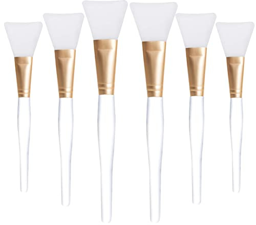 Tegelrying 6 Pcs Silicone Face Mask Brush Soft Facial Mud Brushes Applicator Clear Handle Hairless Body Lotion And Body Butter Applying Tools,Gold