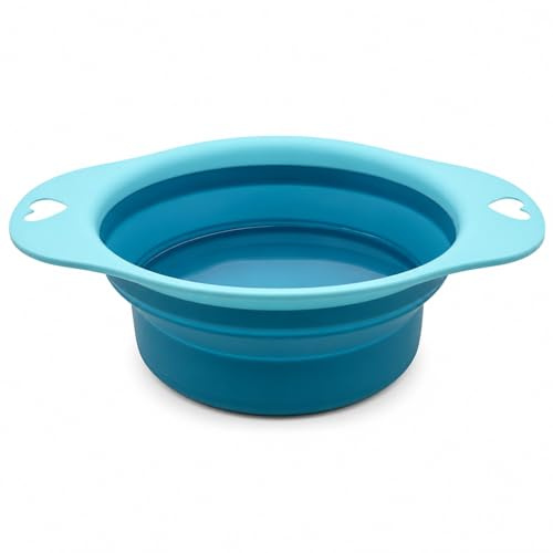 Hundenapf Fressnapf Reisenapf Napf aus Silikon & Kunststoff, Faltbar Klappbar Tragbar, für Katze Hund Haustier, für Wasser und Futter (Blau)