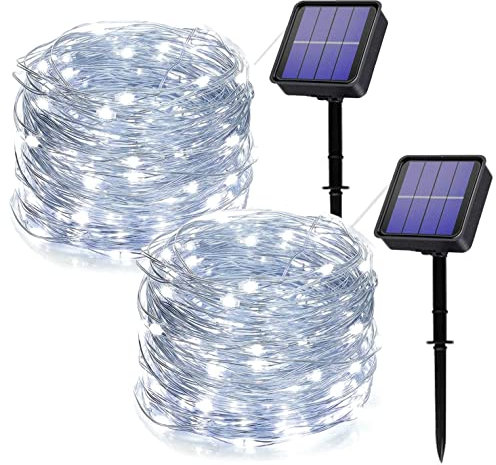 owwasd Solar String Lights Outdoor, [2 Pack] Total 240LED 28M Solar Fairy Lights Waterproof 8 Modes Indoor/Outdoor Garden Lights Decorative Lighting for Patio, Yard, Party, Wedding (White)