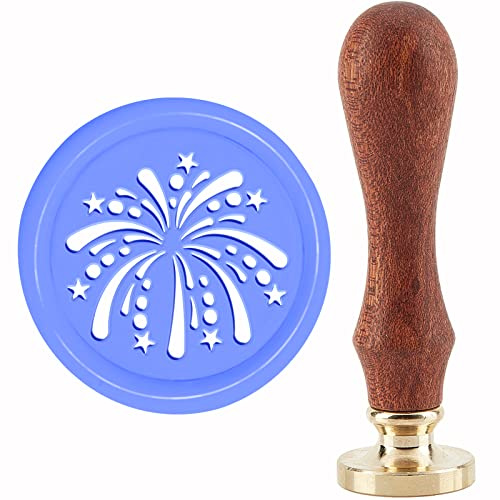 craspire Fireworks Wachssiegelstempel Stern Siegellackstempel 30 mm Vintage Abnehmbarer Messingstempelkopf Mit Holzgriff Für Einladungen Karten Geschenkverpackung Dekor