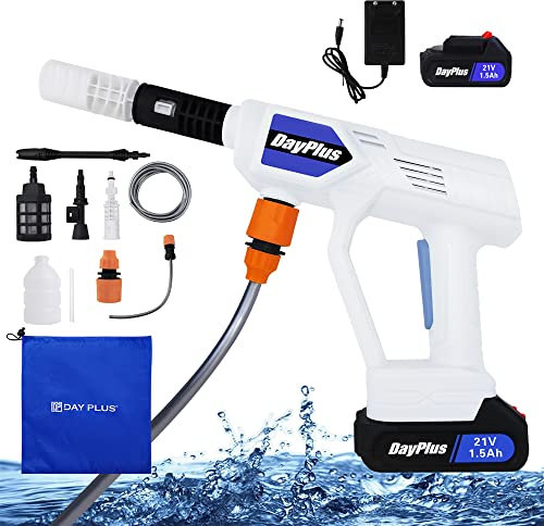 Nettoyeur haute pression sans fil 21 V - Pistolet de nettoyage portable haute pression - Max 30 bar - Nettoyeur haute pression électrique avec buse réglable à 180 ° Batterie de 1,5 Ah