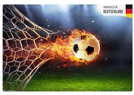 Schreibtischunterlage für Kinder – Flammender Fußball mit Feuerschweif – 60 x 40 cm – aus abwischbarem Premium-Vinyl - Made in Germany