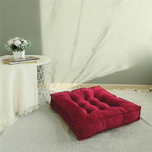 GREATOYAR Cojín Suelo Cuadrado, Cojín Cuadrado para Exteriores, Cojín de Meditación, Terciopelo, Ideal para Sillas, Bancos, Palets, Suelos, Uso Interior y Exterior, 58x58x10cm, Color Rojo