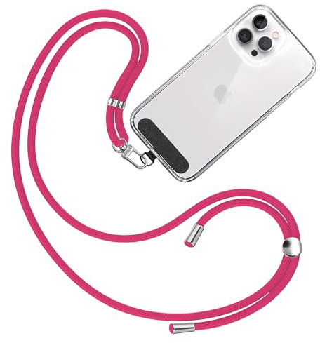 TBOC Cuerda para Movil Universal [Fucsia] para Colgar Funda del Teléfono Móvil en Cuello - Cuerda móvil con Parche [Negro] de Tela - Cordón para móvil con Enganche