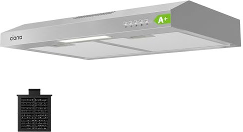 CIARRA AWS6903D A+ Cappa Aspirante 60 cm Sottopensile Cappa da Cucina con Pannello Argento LED Montaggio a Parete con Ventola Estrattore (Argento)