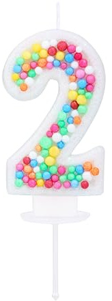 Kinsynko Geburtstagskerze, bunt, glitzernd, Zahl 2, für Mädchen und Frauen, 2. Geburtstag, Hochzeit, Jahrestag, Regenbogen-Mottoparty, Kuchendekoration