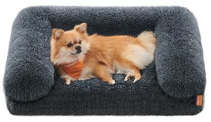 Feandrea FluffyHug - Cama para perro, sofá cama mediano para perros miniatura y pequeños, cama de espuma para mascotas con funda extraíble lavable, 76 x 58 x 19 cm, gris oscuro PGW231G02V1