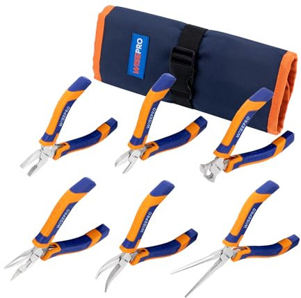 WISEPRO Mini Pliers Set, Jewelry Tools Kit - Long/Needle/Curved Nose, Linesman/End Cutting/Diagonal Pliers