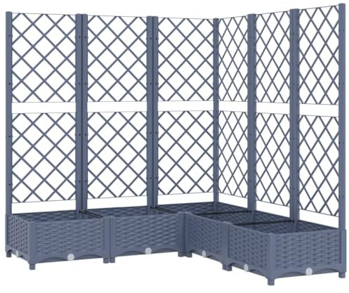 Makastle Jardinière à Treillis de Jardin, Bac à Fleurs Treillis, Pot de Fleurs d’Extérieur, Lit surélevé de Jardin avec Treillis pour Plantes Grimpantes, Gris foncé 120x120x121,5 cm PP
