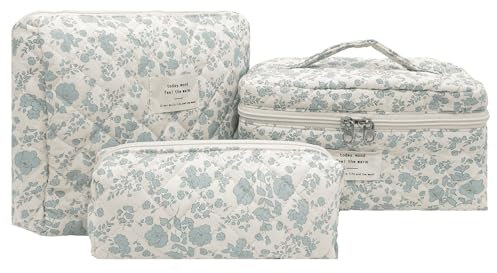 HNNJCK 3 Stück Kulturtasche Damen Gross, Kulturbeutel Kosmetiktasche Blumen Reise Groß, Skincare Makeup Toiletry Travel Bag Girl, Washbag Tasche Organizer Frauen, Waschtasche Aesthetic