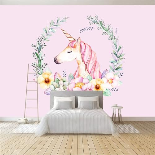 Fototapete Blumen Einhorn 400 x 280 cm 3D Vliestapete Wandbild, Mustertapete Moderne Wandtapete, Wohnzimmer Schlafzimmer Kinderzimmer Büro Flur Wanddeko
