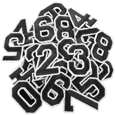 40 Stück 0-9 Zahlen Bestickte Patches Zahlen Number Aufnäher zum Aufbügeln Selbst Gestalten Stoff Applikation für Kleid Jeans Jacken Hüte Schuhe Basteln Dekoration (Schwarz)