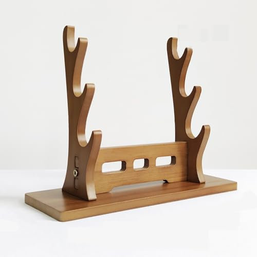 (2~5 Etagen) Desktop-Schwertständer aus massivem Holz,Flötenständer,Waffenständer,dekorativer Schwertauflageständer,für Flöte,Katana,Wakizashi,Tanto,unterstützt alle Schwerter (Walnussfarbe,hellbraun)