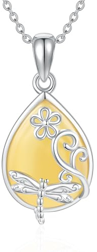 URONE Biene/Libelle/Kolibri Kette 925 Sterling Silber Amber Anhänger Halskette Schmuck Geschenke für Damen
