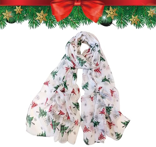 LUVDECO Chiffon Scarf Women Christmas White Scarf Neck Wrap Chiffon Scarf Shawls Ladies Girls Gift Headscarf Lightweight Soft Clothing Accessory for Dinner Winter Holiday Party
