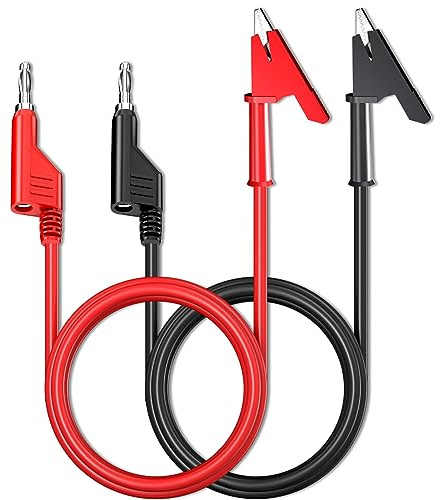Cleqee Fiche banane de 4 mm vers pinces crocodiles - Câbles de test de 2 m | Lot de 2 câbles flexibles empilables rouges et noirs pour multimètre, test électrique