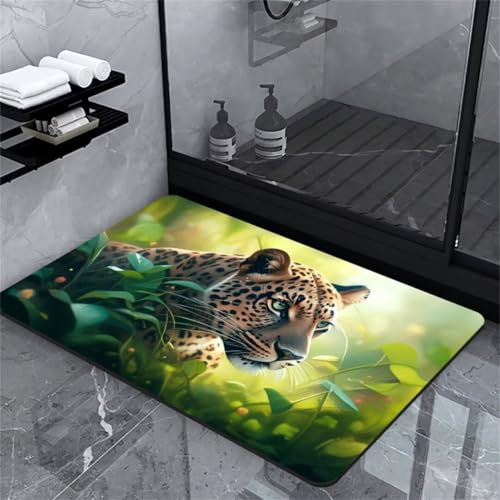Hinnin Badezimmerteppich Badematte rutschfest Badematte Badteppich Badvorleger 40x60cm Badematten Badteppiche Duschmatte rutschfest, Duschvorleger Badezimmermatte rutschfest Stein Badematte Leopard
