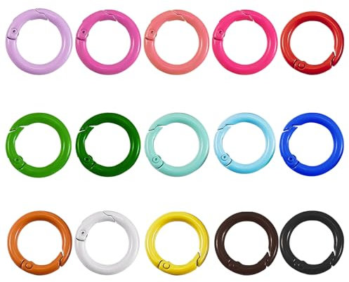 15 Stück Karabinerhaken Rund Bunt Karabiner Schlüsselanhänger, Schlüsselring Klein Farbe Kleine O Ring für DIY Schlüssel Taschenzubehör (15 Farben, 26mm)