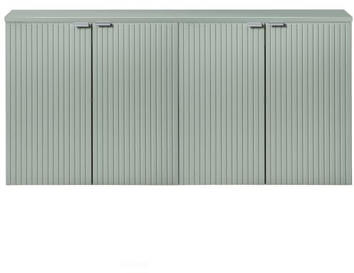 Lomadox Doppel-Waschtischunterschrank 120cm, grün, gerillte Front, hängende Montage, geringe Tiefe 40cm