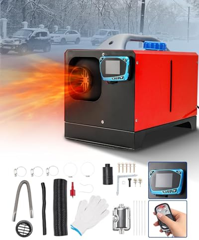 CASEGO Diesel Heater 5KW 12V Diesel Air Heater All-in-One Diesel Heater with LCD Switch & Remote Control Vehicle Heater with Constant Temperature (Red 5KW)