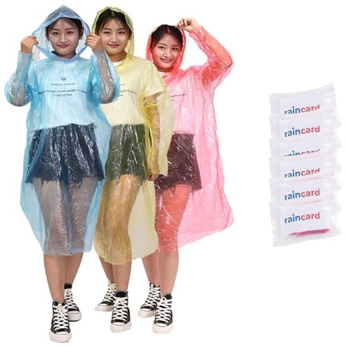 SNZ Poncho Antipioggia – Poncho Pioggia Monouso per Uomo e Donna, 6 Giacche Poncho Impermeabile – Mantella Antipioggia Monouso con Cappuccio per Festival, Escursioni, Campeggio, Concerti Festival
