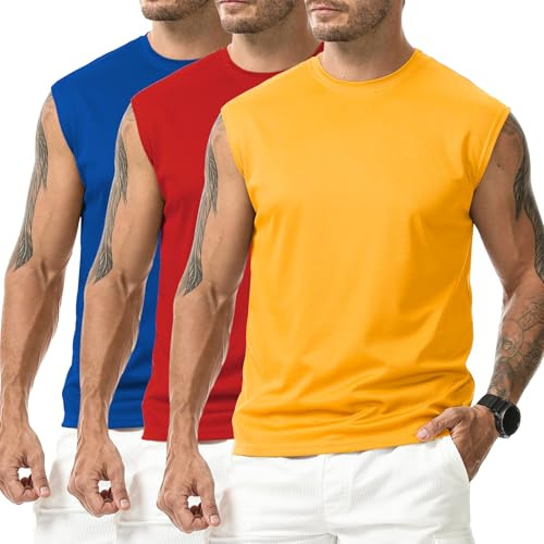 Suwangi 3 Piezas Camiseta Deportiva Sin Mangas Hombre Chalecos sin Mangas | Secado Rápido,Transpirable,Entrenamiento,Gimnasio,Correr,Músculo,Fitness,Culturismo