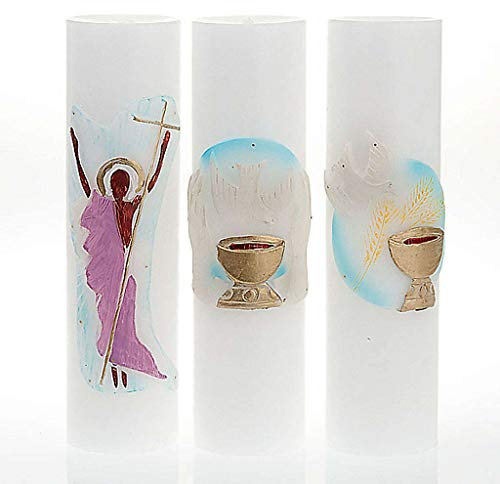 Holyart Weisse Altarkerze mit Relief, Kelch.Taube.hren