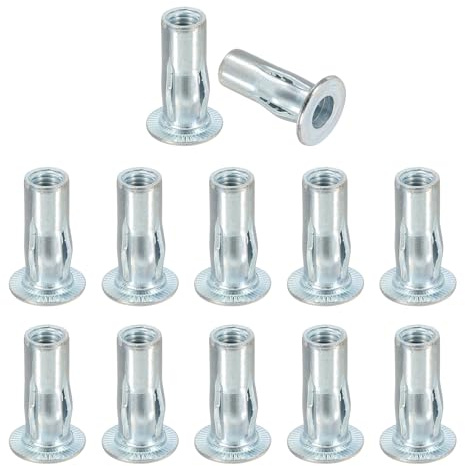 PATIKIL 12 Pcs Multi-Grip Rivet Nuts, M8 Pre-Bulbed Shank Flat Head Threaded Insert Nuts Carbon Steel Plus Nuts Zinc White Plated for Fastener