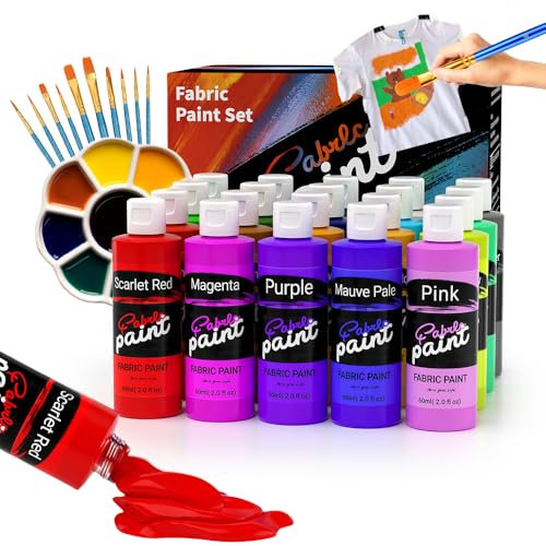 Stoffmalfarben Textilfarbe Waschmaschinenfest -20 waschfeste Stoffmalfarben (je 60ml) Mit 10 Pinseln,für Kinder auf T-Shirt, Schuhe, Jeans, Tasche, Kleidung,Geeignet für Anfänger und Profis