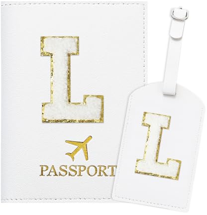 ZVRSUA Reisepasshülle Kofferanhänger Set mit Buchstabe, Reisepass Hülle Personalisiert mit Namen, Passport Hülle Weiß, Travel Passport，Ausweistaschen，Geschenk für Frauen/Teenager/Mädchen/Kind (L)