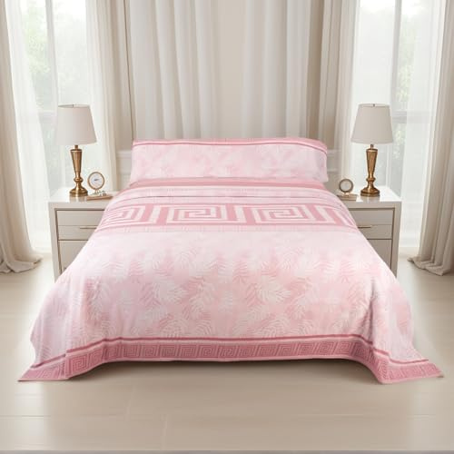 Juego de Sábanas Pirineo Termica - 3 Piezas para Cama 150 -Sábanas Polar para Invierno Cama Matrimonio -Bajera Ajustable 150x190/200+30cm, Encimera 230x270cm y una Funda Almohada 45x160cm -Griega Rosa
