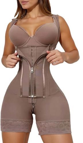 Cexiakong Shapewear für Damen Einfarbig Taillentrainer Bodysuit Korsett Mit Reißverschluss Hohe Taille Bauchkontrolle Po Lifter Shaper
