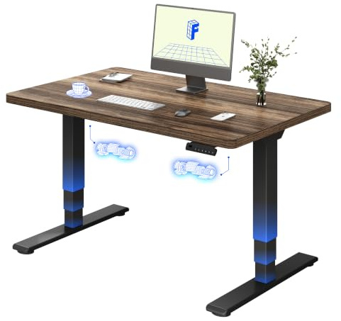 FLEXISPOT Höhenverstellbarer Schreibtisch mit Dualmotor 120×80 cm | 3-stufige Säulen Gestell – Ergonomischer Standing Desk für kleine Räume & Home Office, 100 kg Tragkraft (Braun+Schwarz)