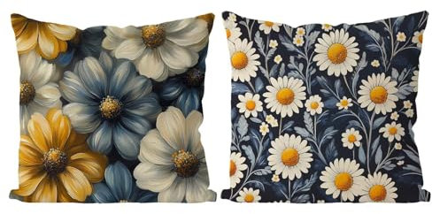 Coussin Exterieur Marguerite Housse de Coussin Lot de 2 Rétro Coussins Canape Taie Oreiller 45x45 Doux Carré Housse de Canapé Coussins d'extérieur pour Decoration Salon,Chambre,Canapé,Chaise T4-804