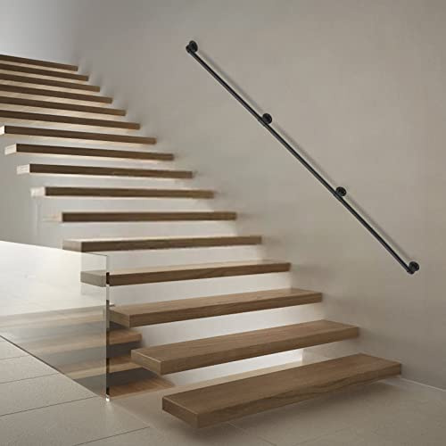 Stair Handrails for Indoor & Outdoor Steps 360cm Banister Handrails for Stairs, Wall Mounted Stair Hand Rails with Fittings, Non-Slip Hand Rails for Elderly Kids Disabled (Black, 360cm)