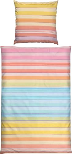 REDBEST Seersucker Bettwäsche Mix & Match Streifen bunt Größe 80x80 cm / 135x200 cm - sommerlich leicht, pflegeleicht, bügelfrei, mit Reißverschluss