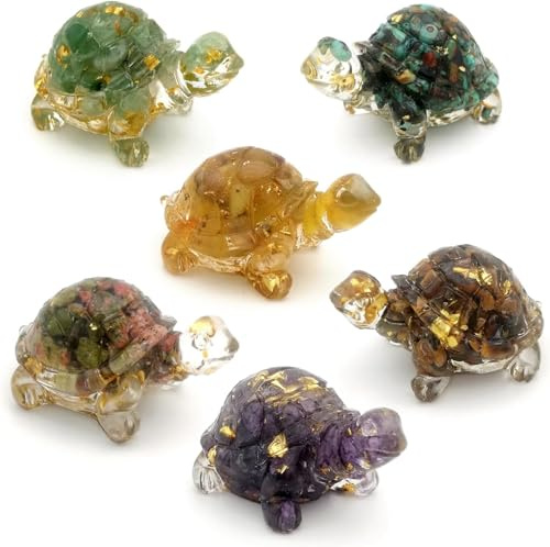 Gosyfeti Set de 6 Jolies Figurines de Tortues de Cristal en résine, Petite Sculpture de Tortue Animale pour la décoration de Bureau Ornament