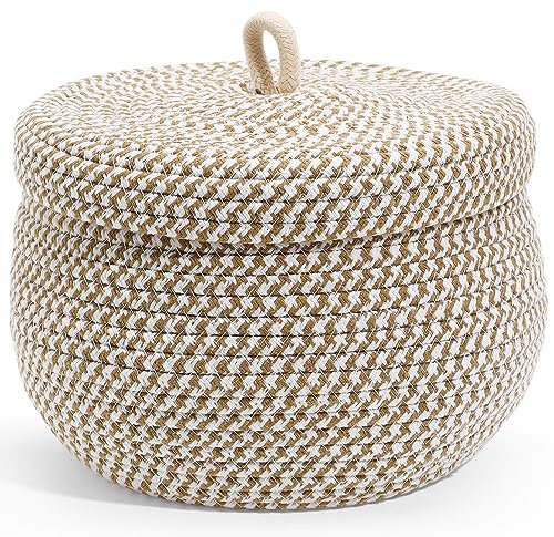 Cabilock Cestino Portaoggetti Rotondo Con Coperchio Cesto Decorativo Intrecciato In Corda Di Cotone Contenitore Per Oggetti Vari Con Coperchio.