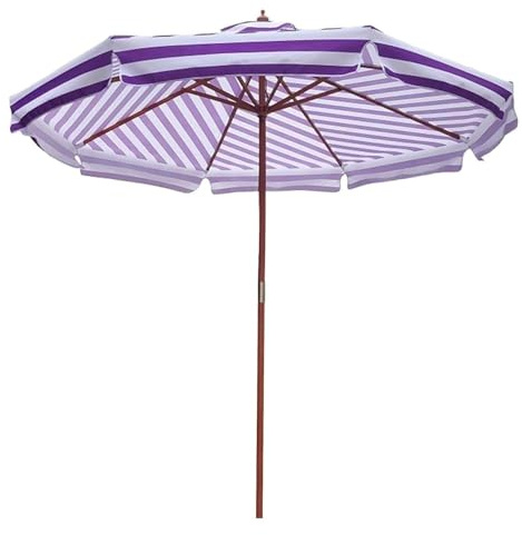 QUSYZD Ombrellone da Giardino, ombrellone da Esterno, 2,7 m/9 Piedi, ombrellone da Spiaggia a Righe Viola, con Robusto palo in Legno e 8 Stecche, ombrellone da Spiaggia ventilato,B