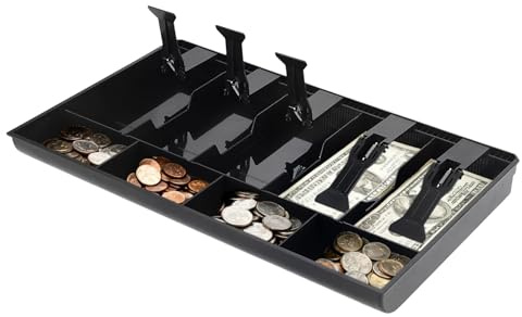 Cash Register Drawer Insert Tray 5 Bill 4 Coin, 15.94 x 9.65 x 1.38 in Safe Case Box Money Tray Insert Storage Organizer Drawer for Supermarkets Shops Hotels Commercial Currency Register Black