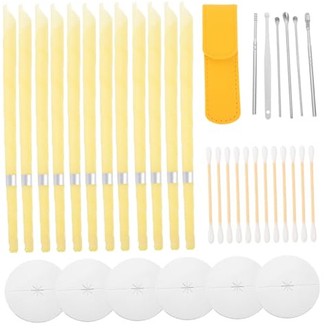 Yardenfun 2 Ensembles Kit Nettoyage Oreilles Aromathérapie Bougies Cire Abeille avec Disques Protection pour Soin et Nettoyage Auriculaire à Domicile